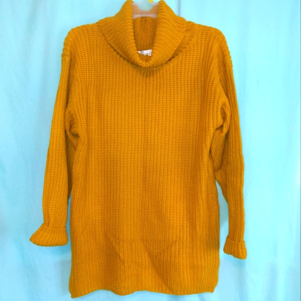 💅 Cristina 80s 90s bulky sweater cowl neck Mustard yellow acrylic vintage